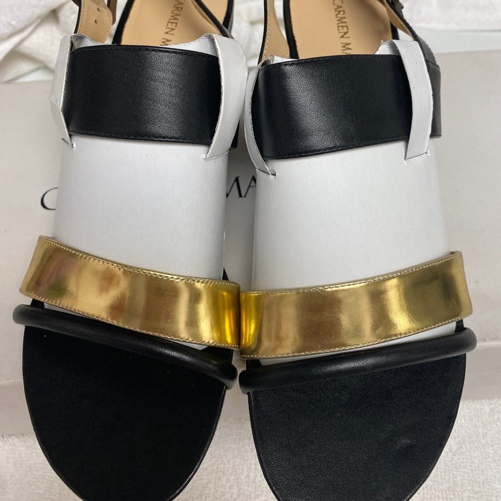 Sadie Black/Gold Strap Heel Sandal